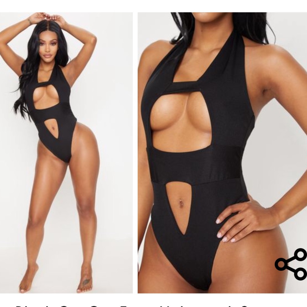 Black Cut Out Halter One Piece Swimsuit